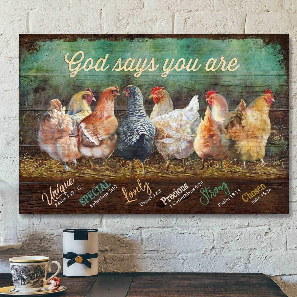 Awesome Chickens God Says You Are Bible Verse Scripture Canvas Wall Art