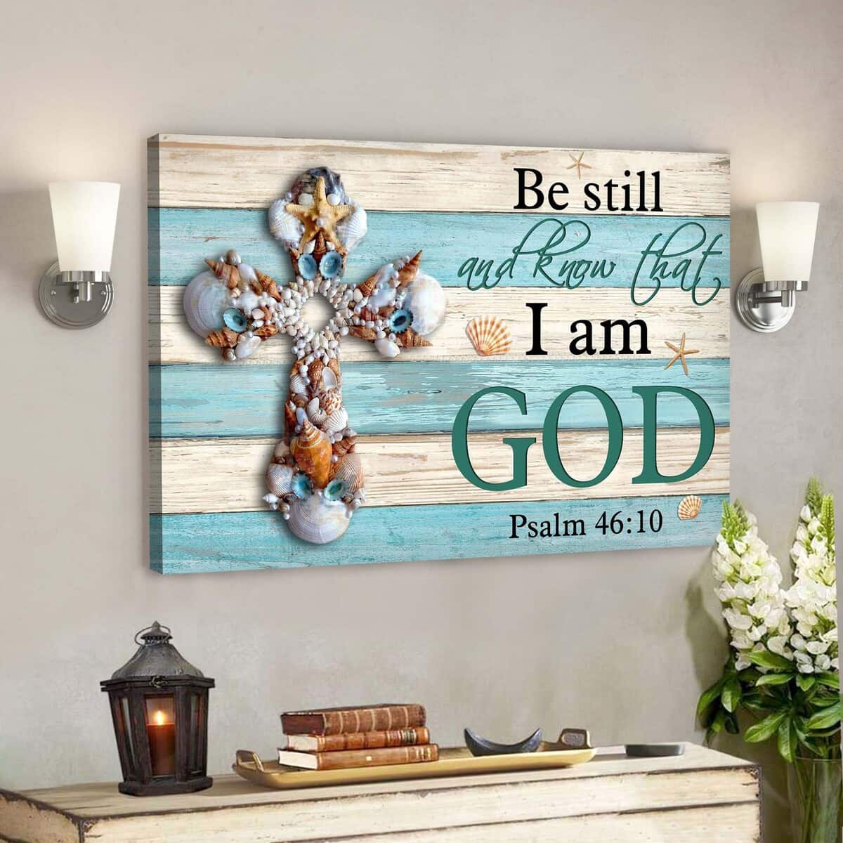 Seashell Cross Be Still And Know That I Am God Bible Verse Scripture Canvas Wall Art Seashell Cross Be Still And Know That I Am God Bible Verse Scripture Canvas Wall Art