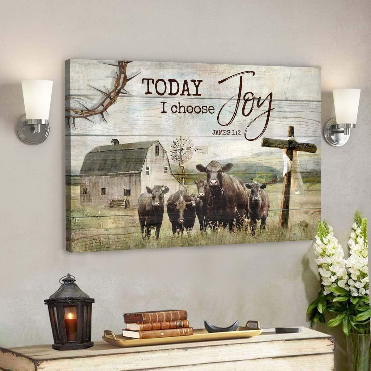 Today I Choose Joy Farm Bible Verse Scripture Canvas Wall Art