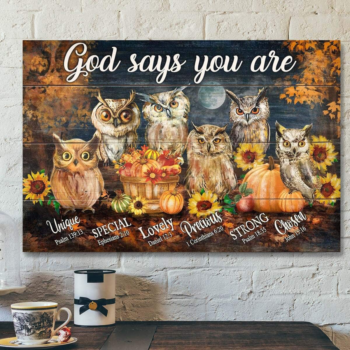 The Owls God Says You Are Bible Verse Scripture Canvas Wall Art
