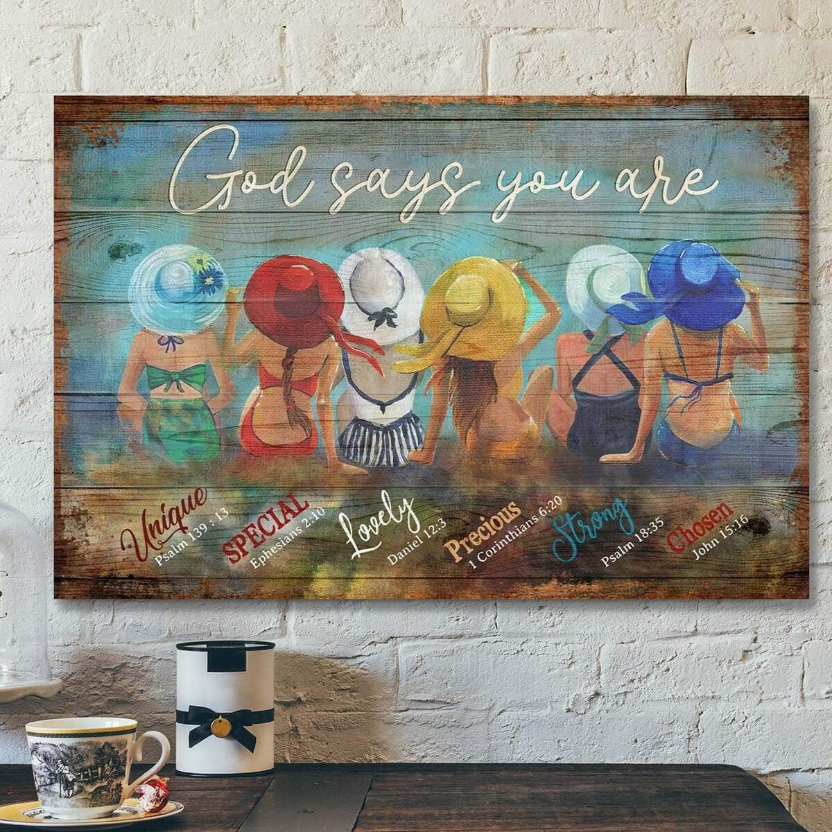 Colorful Girls God Says You Are Bible Verse Scripture Canvas Wall Art