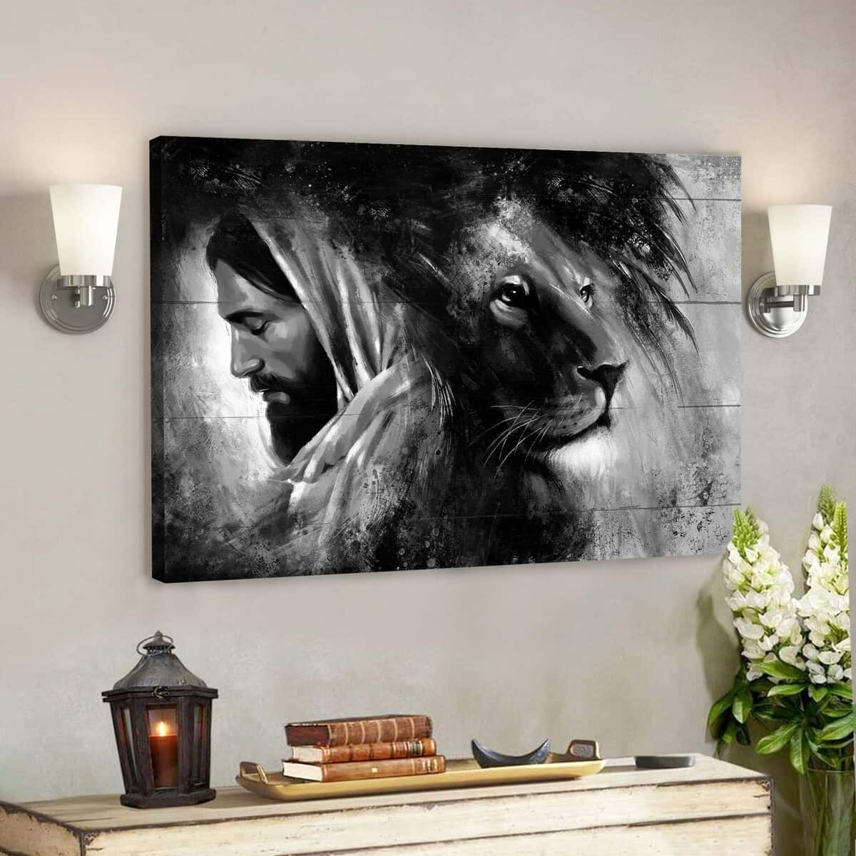 Jesus And The Awesome Lion Bible Verse Scripture Canvas Wall Art