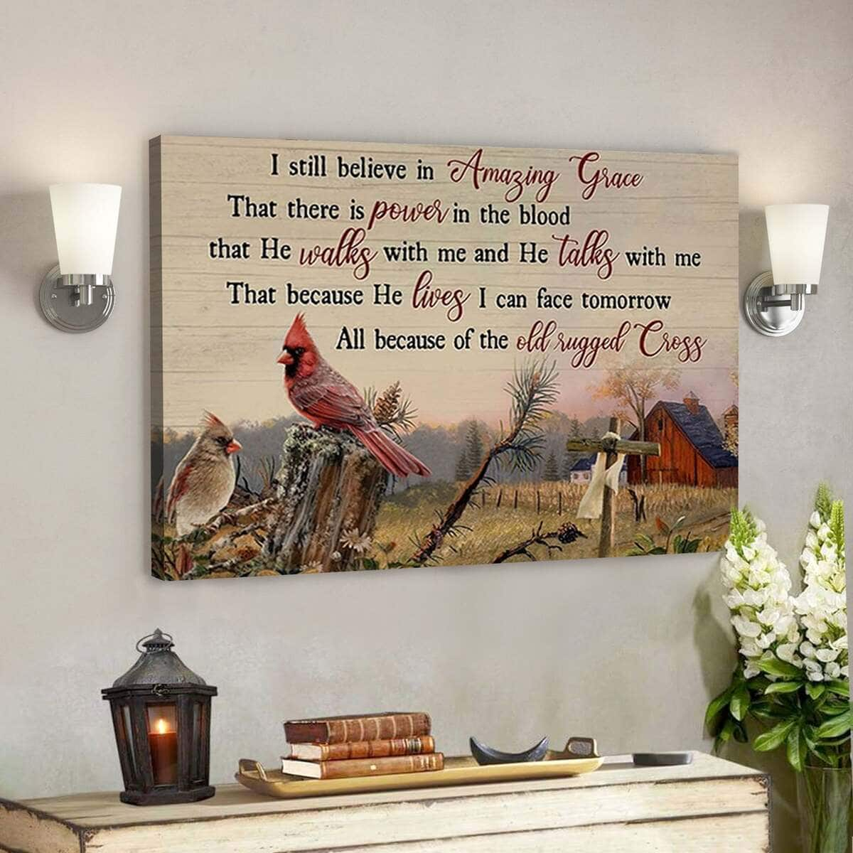 Cardinal Old Barn I Still Believe In Amazing Grace Bible Verse Jesus Scripture Canvas Wall Art