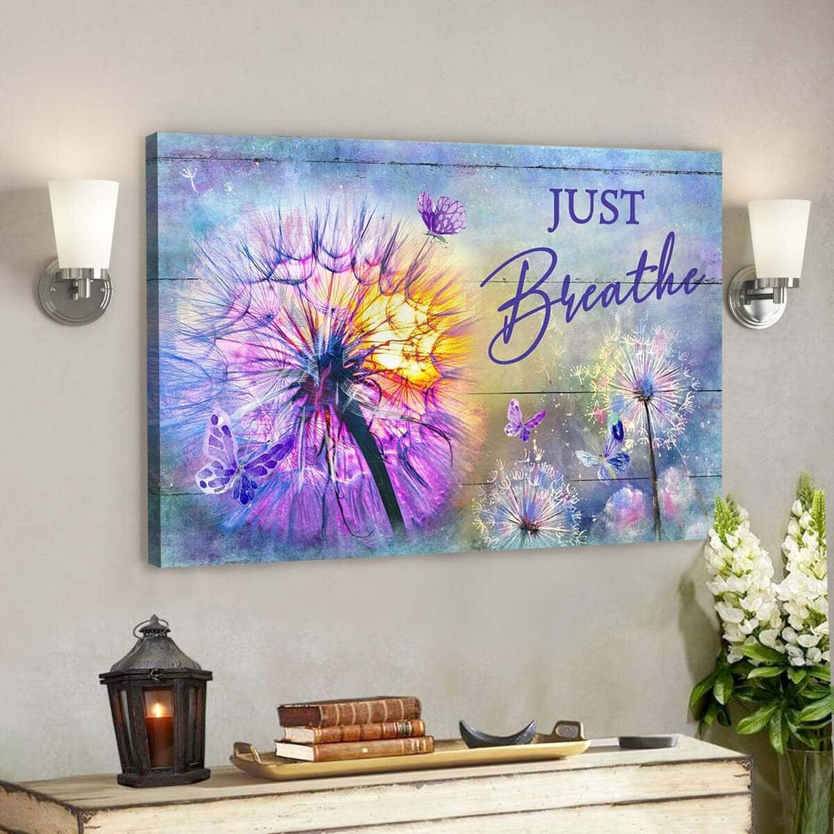 Hydrangea Just Breathe Bible Verse Scripture Canvas Wall Art