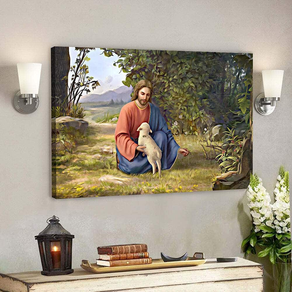 Jesus And Lamb Jesus Christian Religious Canvas Wall Art