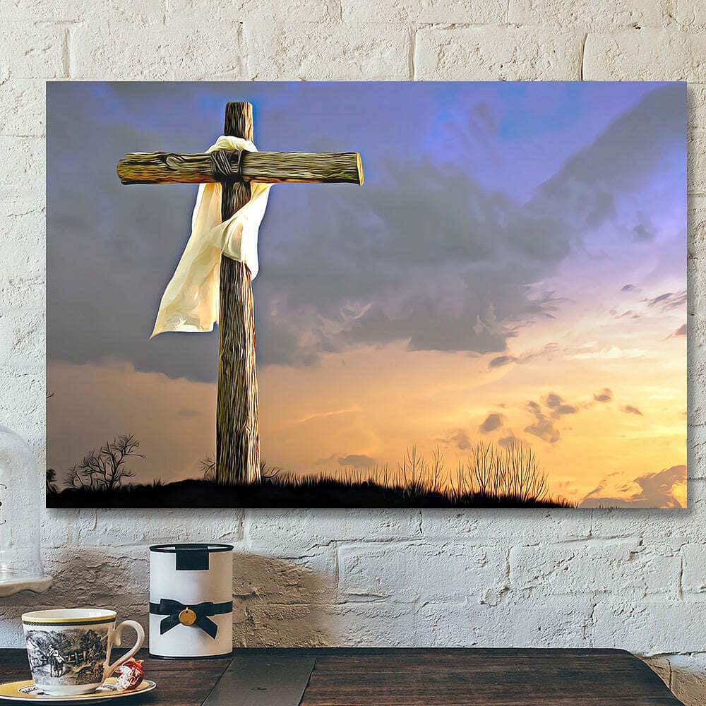 Cross With Scarf Christian Faith Scripture Canvas Wall Art Cross With Scarf Christian Faith Scripture Canvas Wall Art