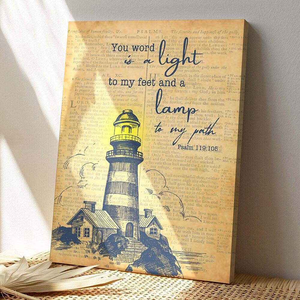 You Word Is A Lamp To My Feet Lighthouse Jesus Lion Jesus Bible Verse Scripture Canvas Print