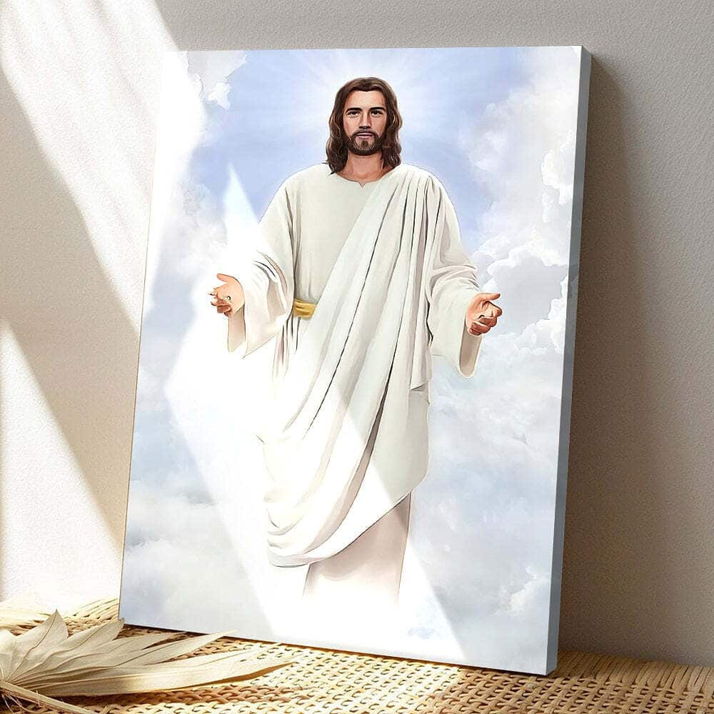 Jesus Opens Hands Blue Sky Jesus Christ Bible Verse Scripture Canvas Print