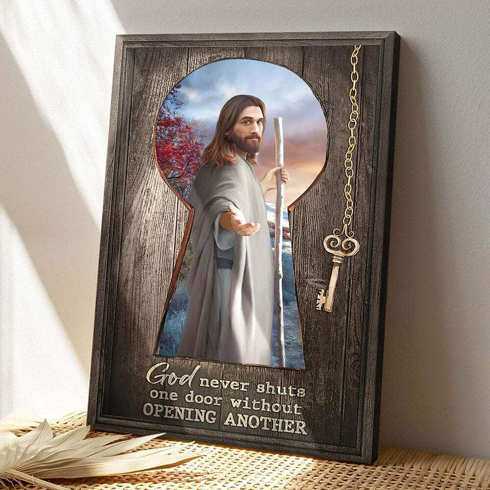 God Never Shuts One Door Without Opening Another Jesus Gives Hand Bible Verse Scripture Canvas Print