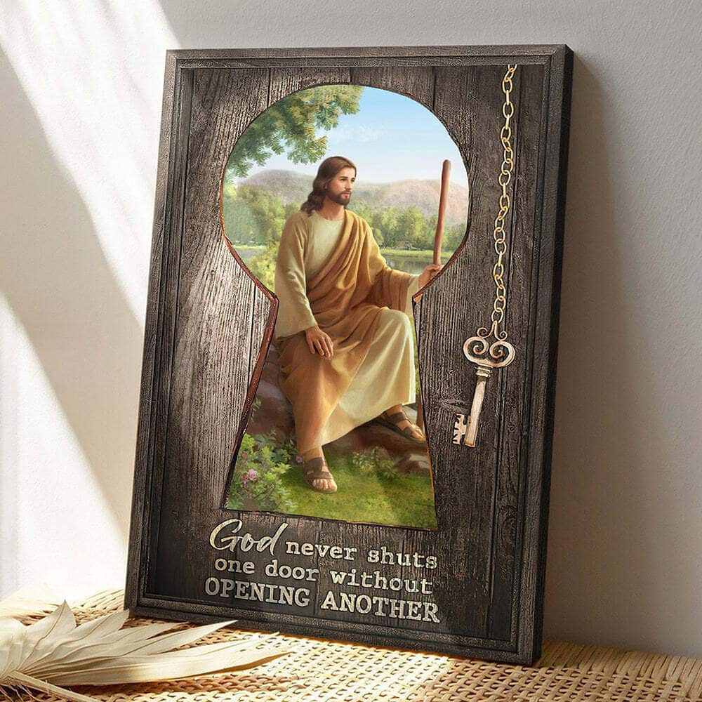 God Never Shuts One Door Without Opening Another Peaceful Jesus Bible Verse Scripture Canvas Print