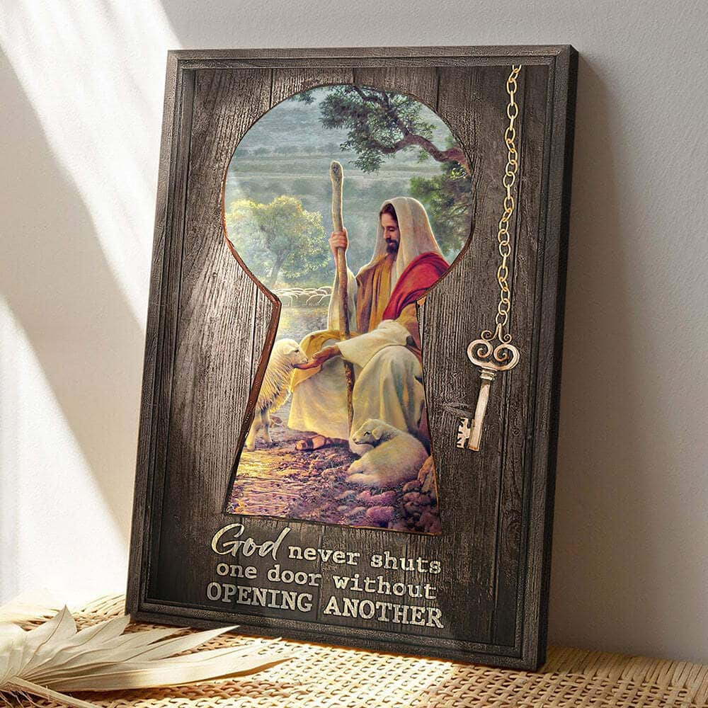 God Never Shuts One Door Without Opening Another Faith Jesus Bible Verse Scripture Canvas Print