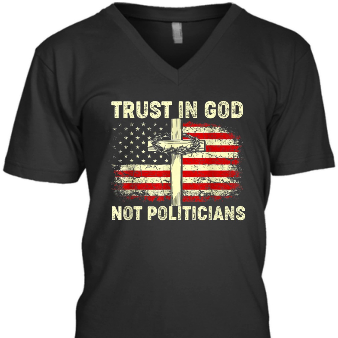 Trust In God Not Politicians US American Flag With Cross T-Shirt