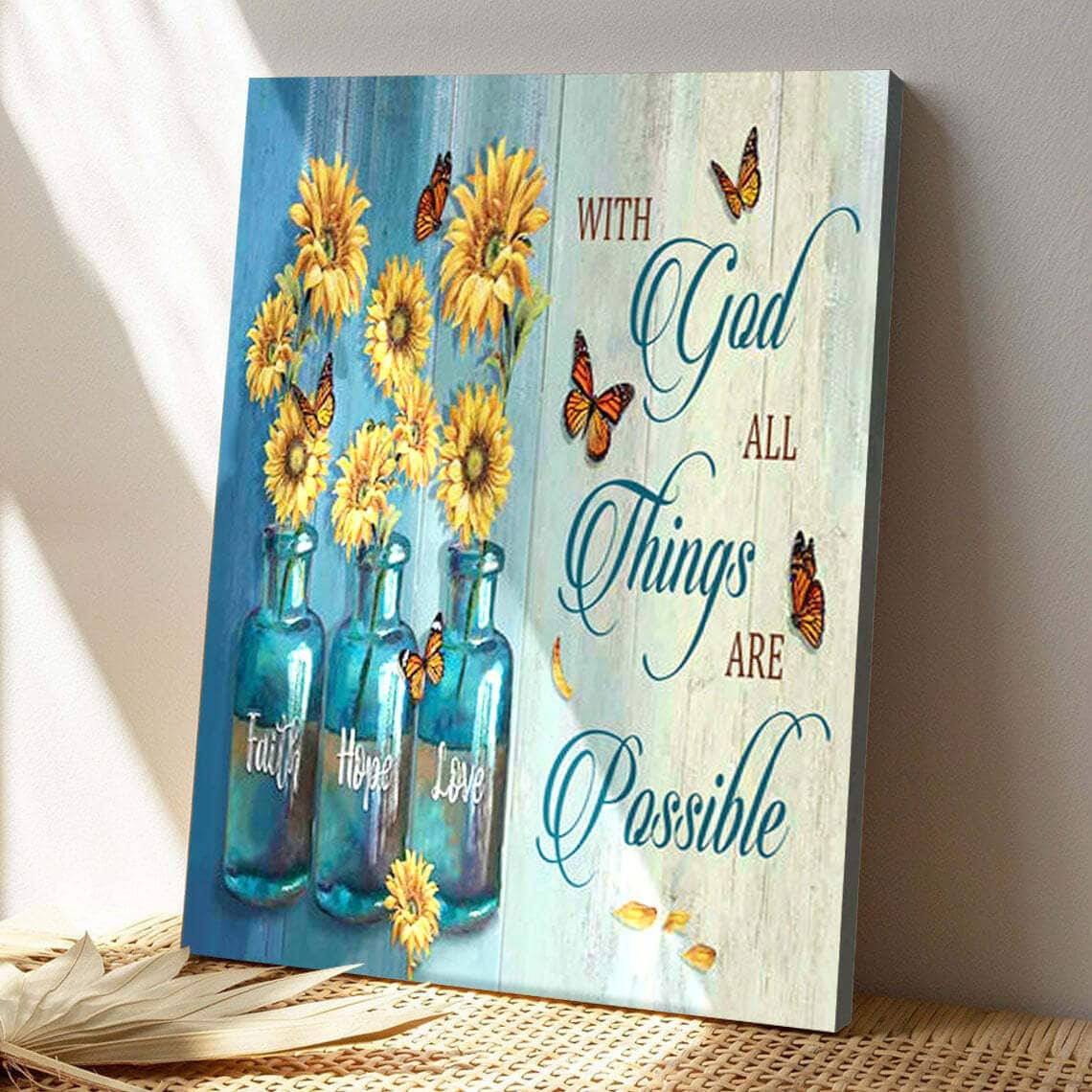 With God All Things Are Possible Floral Bible Verse Scripture Canvas Print With God All Things Are Possible Floral Bible Verse Scripture Canvas Print