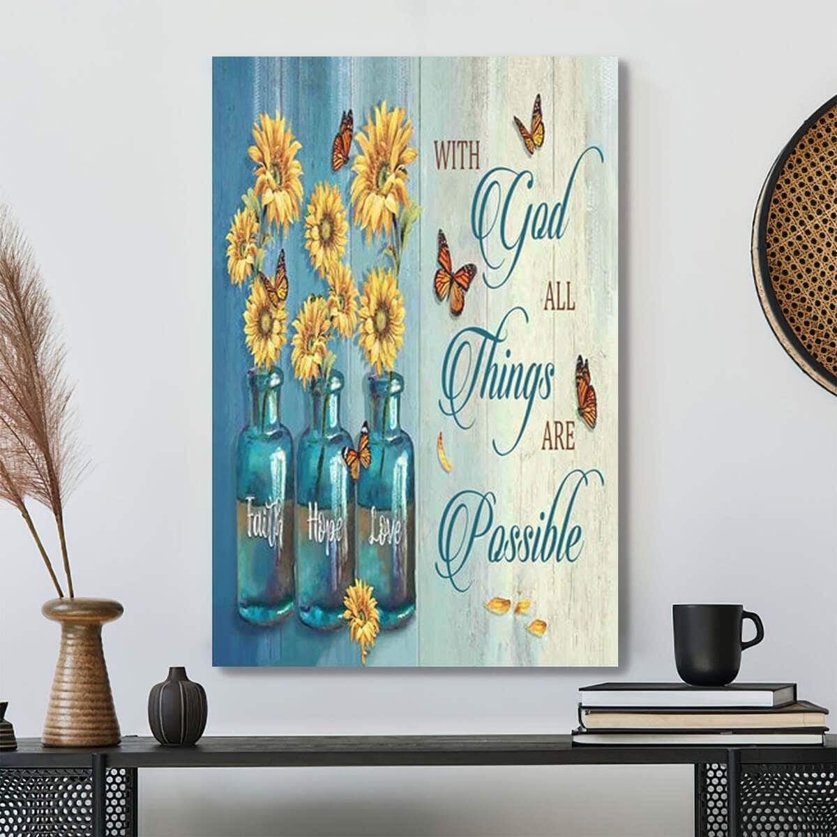 With God All Things Are Possible Floral Bible Verse Scripture Canvas Print With God All Things Are Possible Floral Bible Verse Scripture Canvas Print