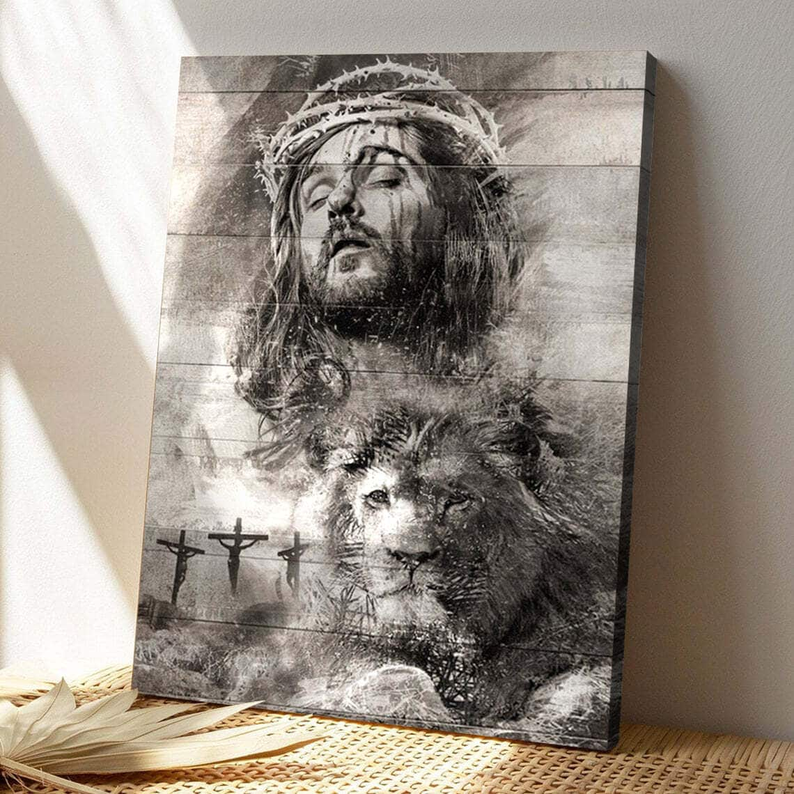 Black And White Jesus And Lion Bible Verse Scripture Canvas Print