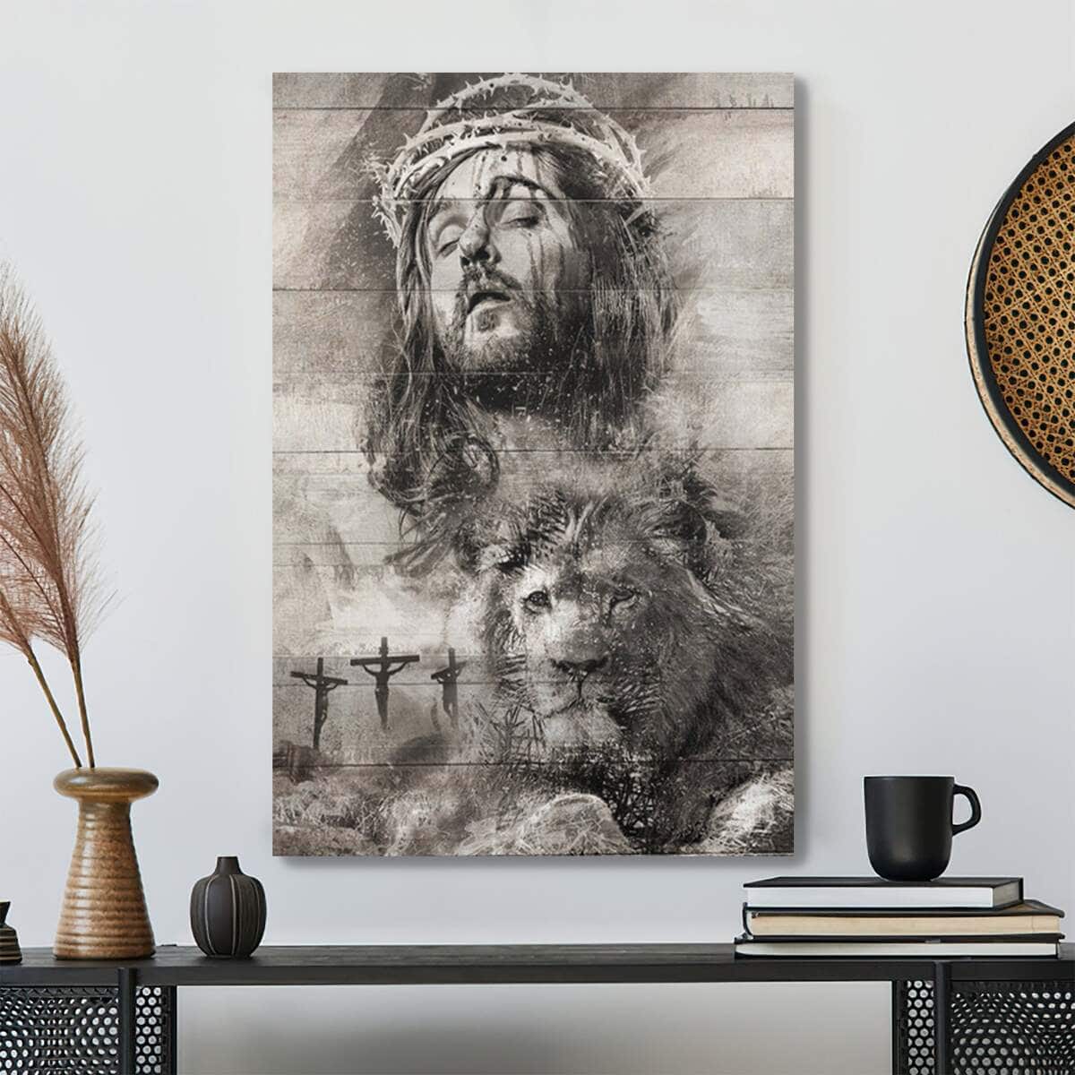 Black And White Jesus And Lion Bible Verse Scripture Canvas Print Black And White Jesus And Lion Bible Verse Scripture Canvas Print