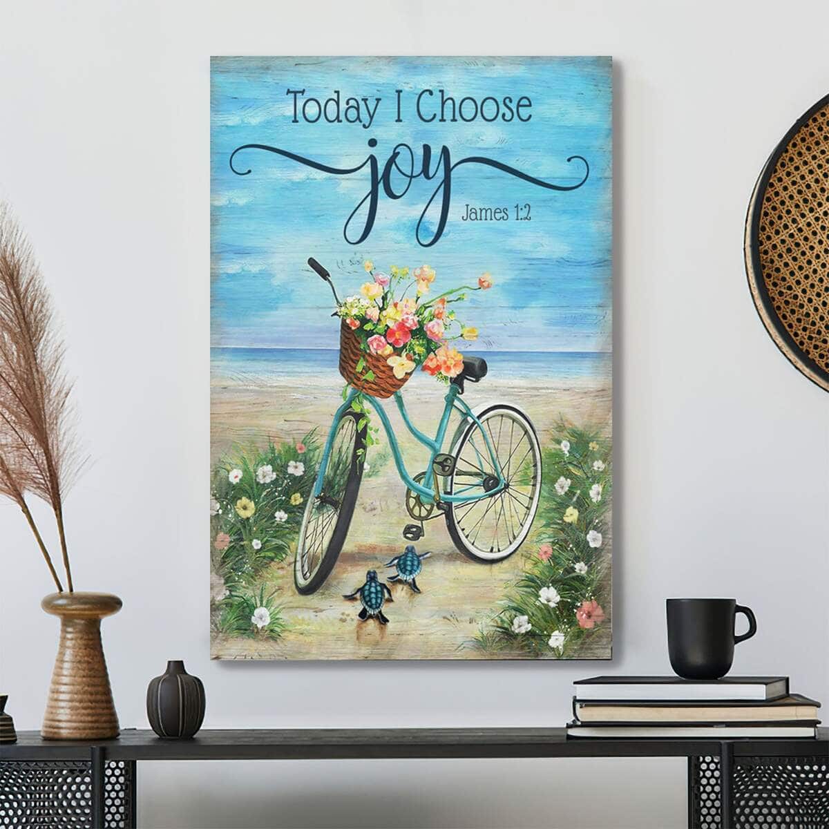 Turtle &ndash; Today I Choose Joy Bible Verse Scripture Canvas Print