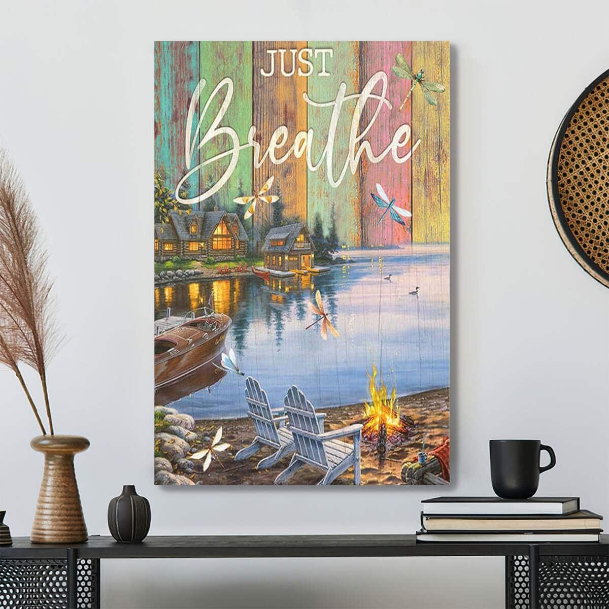 Dragonfly Just Breathe Bible Verse Scripture Canvas Print