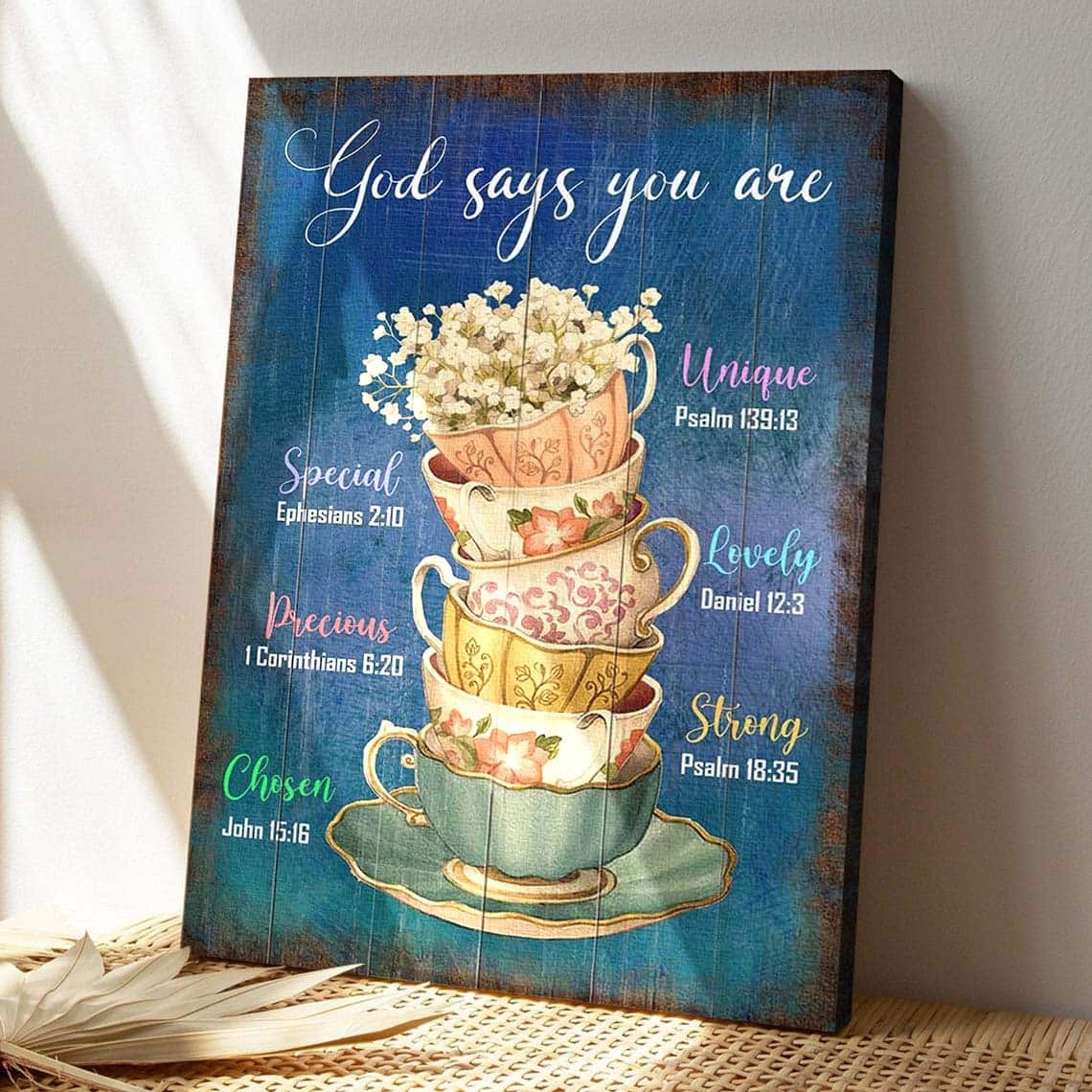 Cups Of Flowers God Says You Are Bible Verse Scripture Canvas Print Cups Of Flowers God Says You Are Bible Verse Scripture Canvas Print
