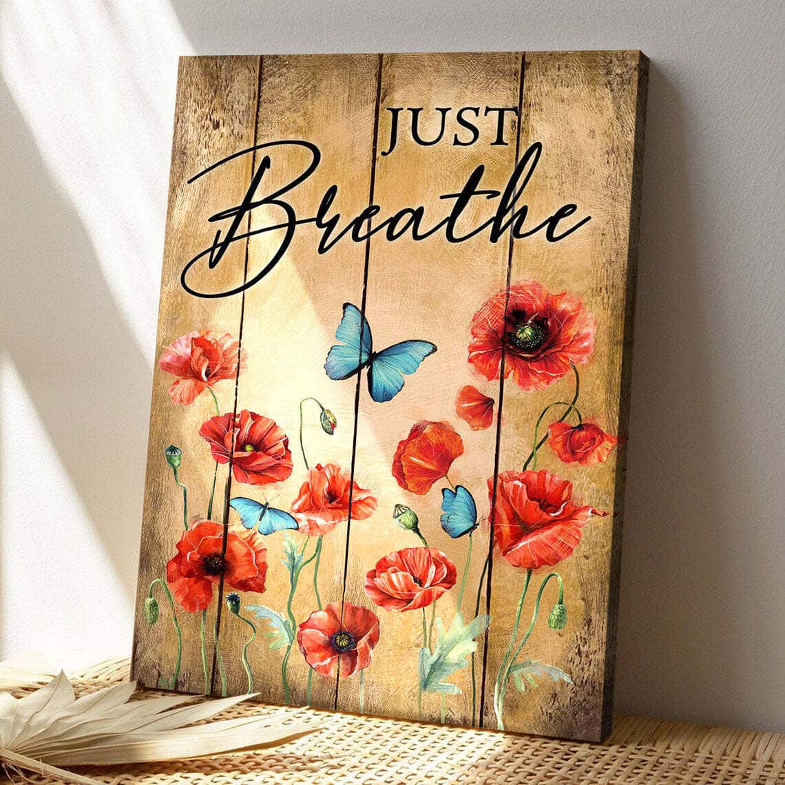 Red Poppy Just Breathe Bible Verse Scripture Canvas Print Red Poppy Just Breathe Bible Verse Scripture Canvas Print