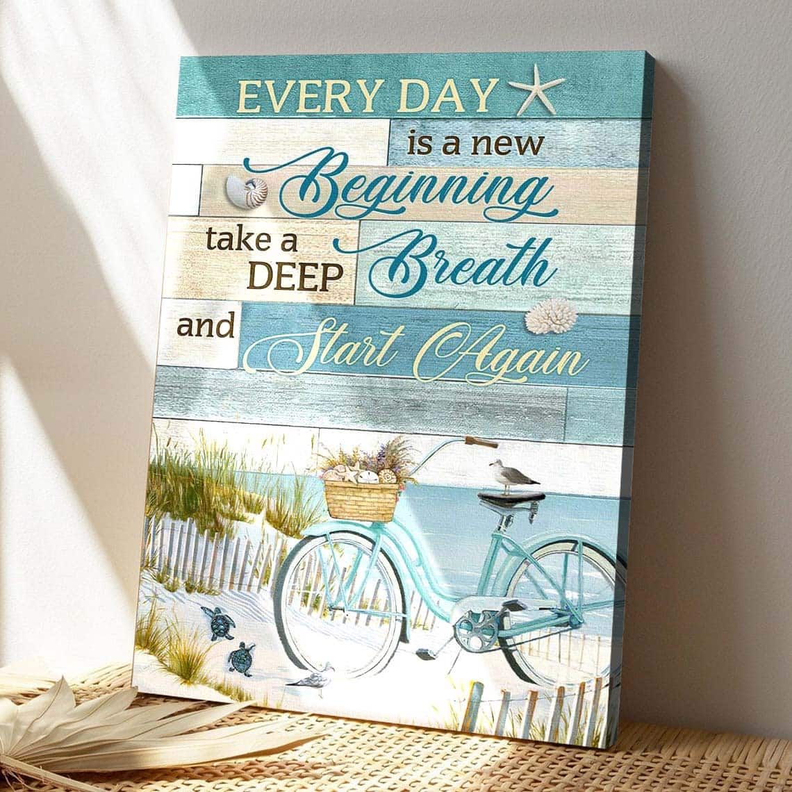 Bicycle With The Beach Every Day Is A New Beginning Bible Verse Scripture Canvas Print