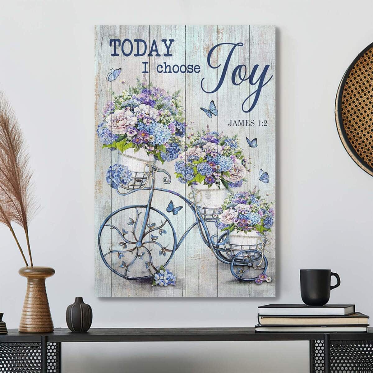 Flower Bicycle Today I Choose Joy Bible Verse Scripture Canvas Print