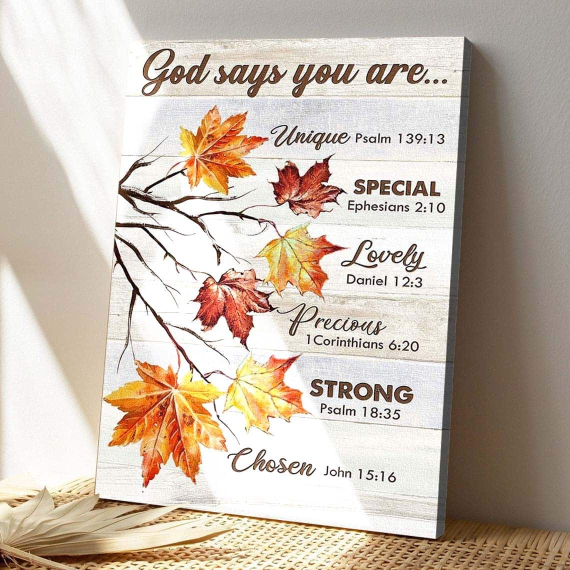 Maple Leaf God Says You Are Bible Verse Scripture Canvas Print