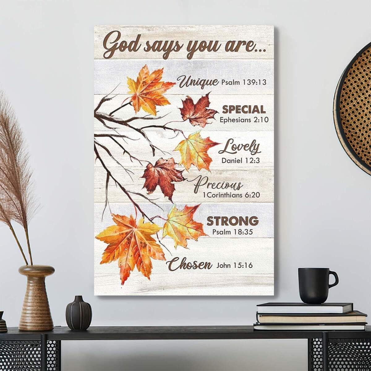 Maple Leaf God Says You Are Bible Verse Scripture Canvas Print