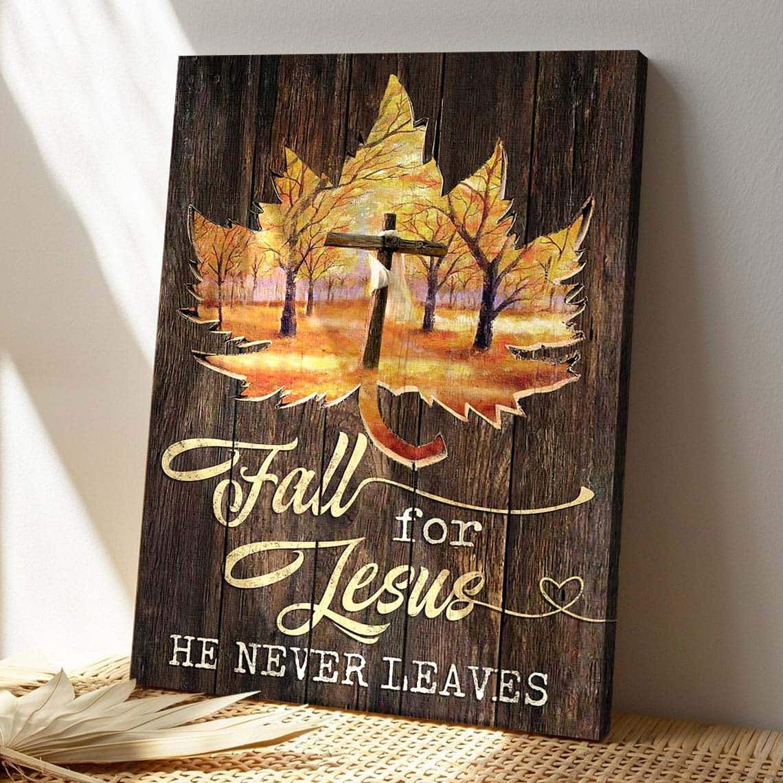 Maple And Cross Fall For Jesus Bible Verse Scripture Canvas Print