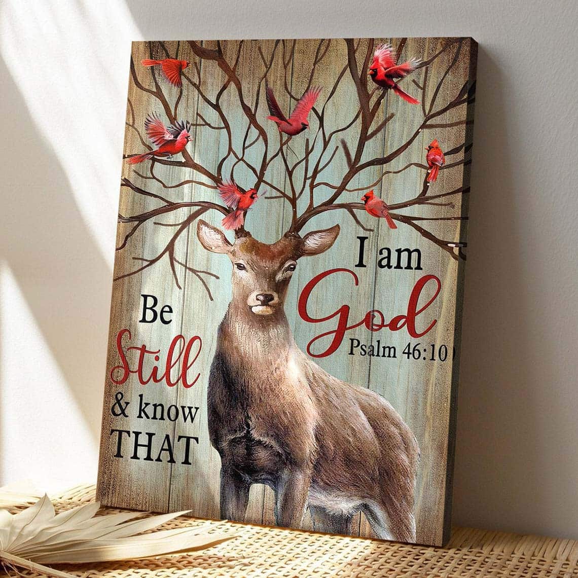 Deer With Cardinal Be Still And Know That I Am God Bible Verse Scripture Canvas Print Deer With Cardinal Be Still And Know That I Am God Bible Verse Scripture Canvas Print