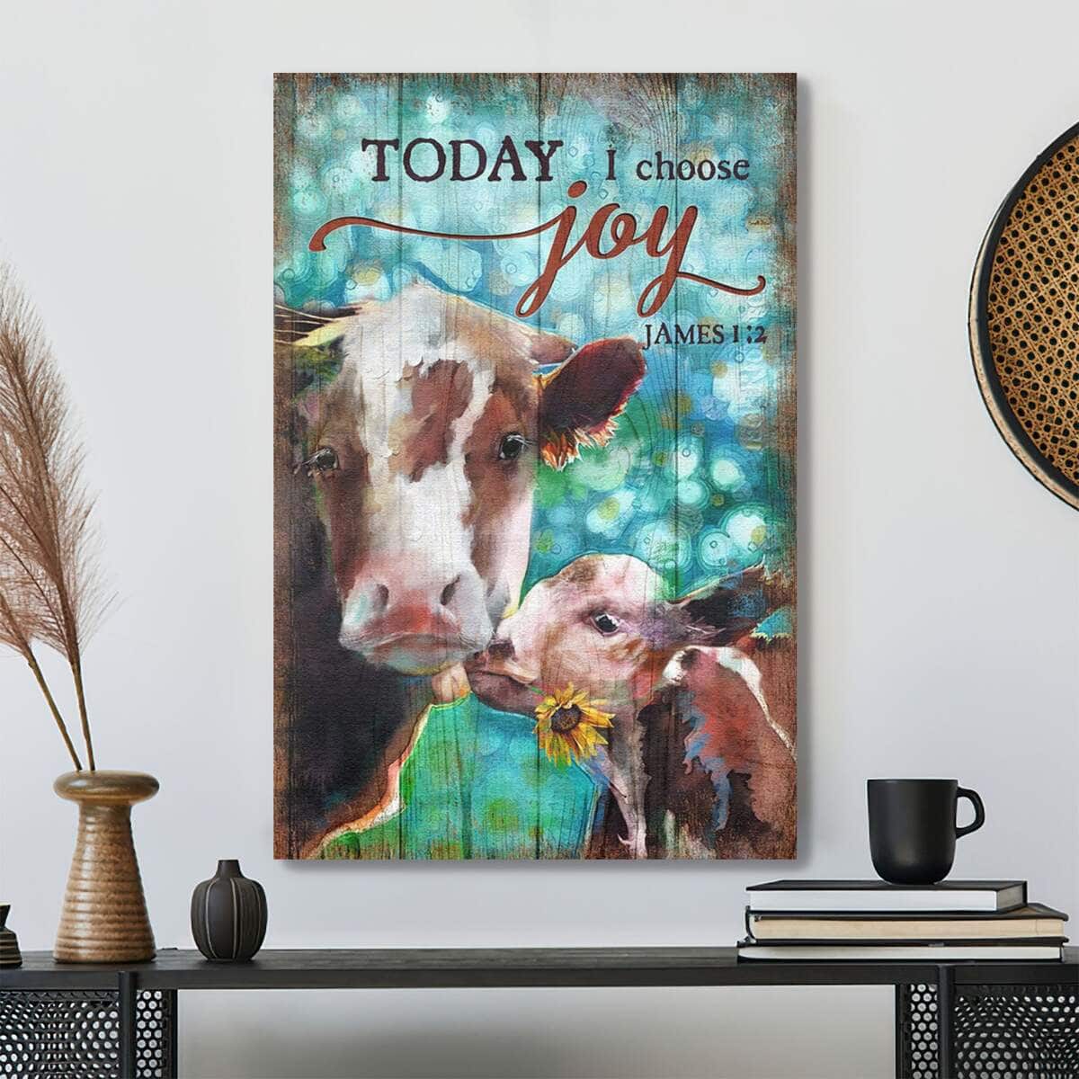 Cow Family Today I Choose Joy Bible Verse Scripture Canvas Print
