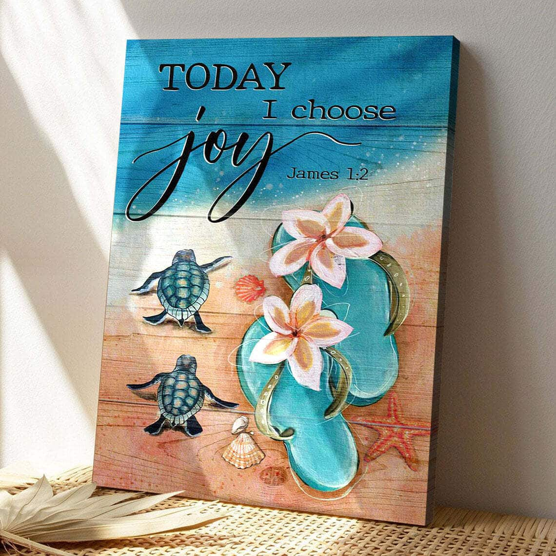 Turtle With Sandals Today I Choose Joy Bible Verse Scripture Canvas Print