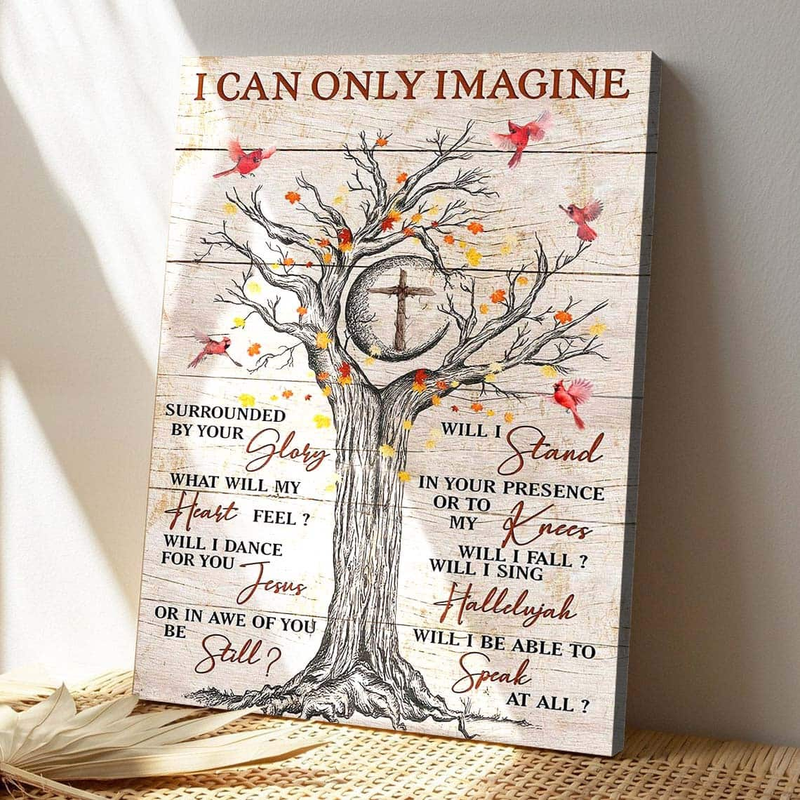 Cross Tree With Cardinal I Can Only Imagine Bible Verse Scripture Canvas Print