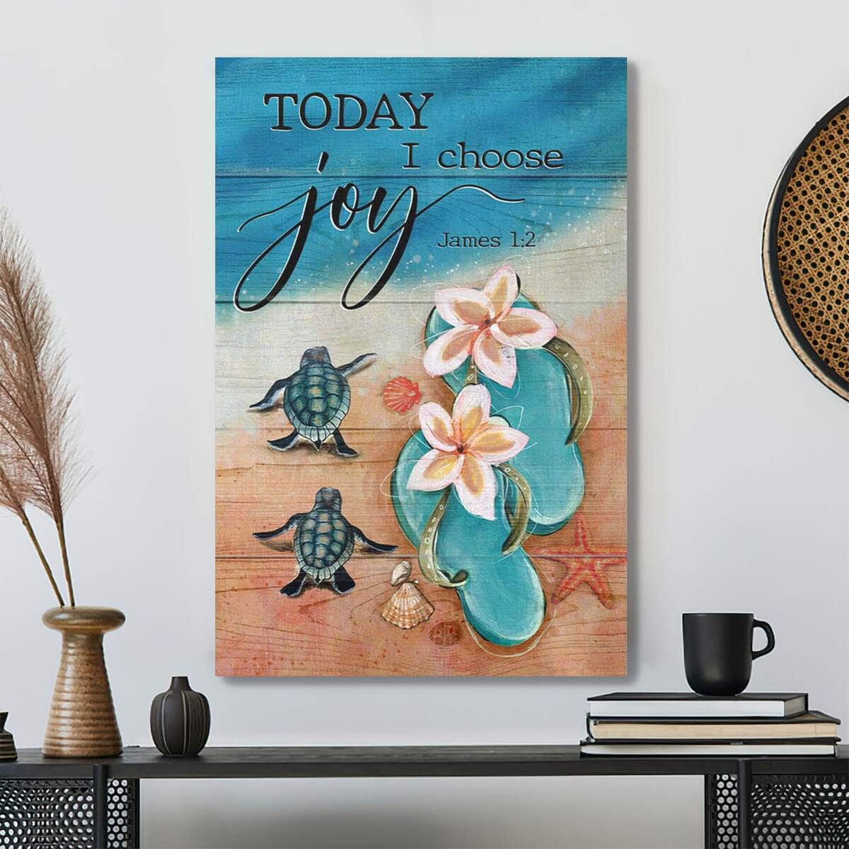 Turtle With Sandals Today I Choose Joy Bible Verse Scripture Canvas Print