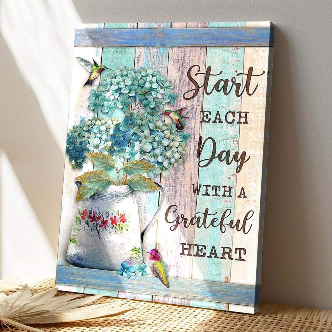 Hummingbird Start Each Day With A Grateful Heart Bible Verse Scripture Canvas Print