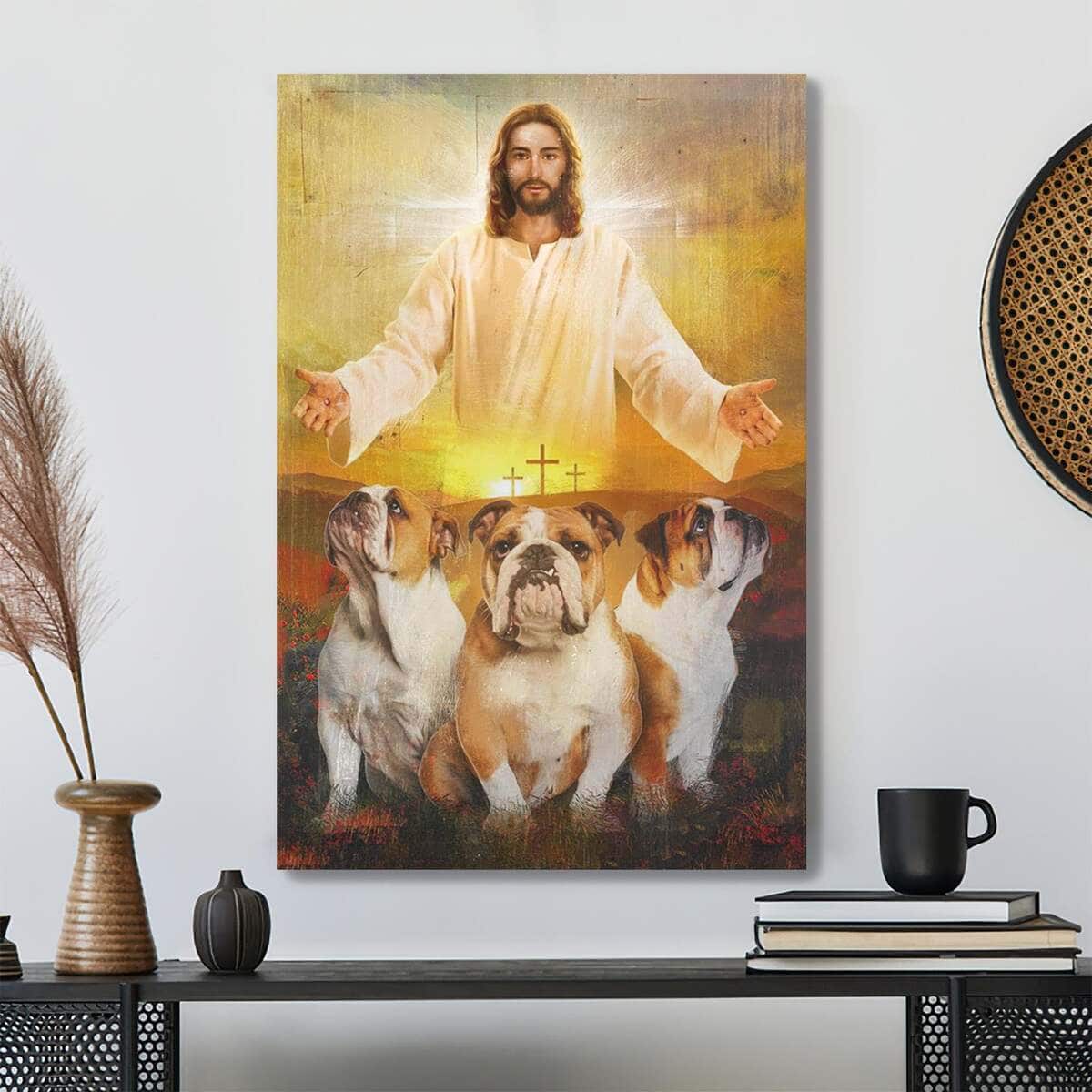 Bulldog In The Arms Of Jesus Bible Verse Scripture Canvas Print Bulldog In The Arms Of Jesus Bible Verse Scripture Canvas Print