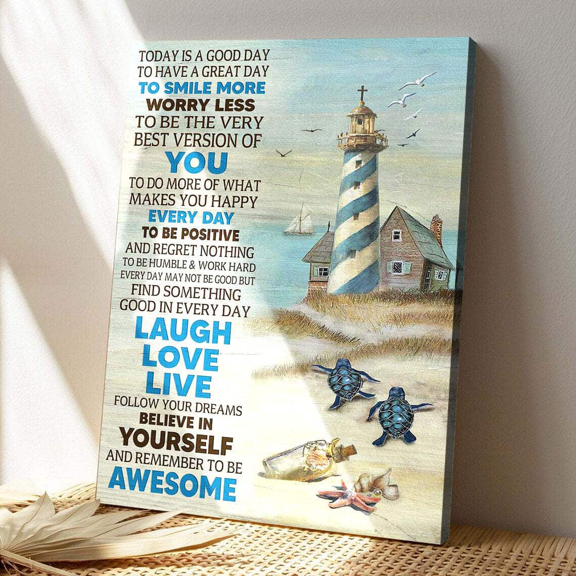 Turtle On Beach Sand Today Is A Good Day Bible Verse Scripture Canvas Print