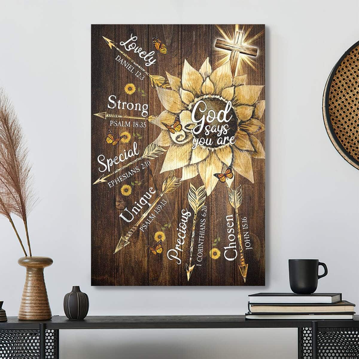 Sunflower And Golden Arrow God Says You Are Bible Verse Scripture Canvas Print Sunflower And Golden Arrow God Says You Are Bible Verse Scripture Canvas Print