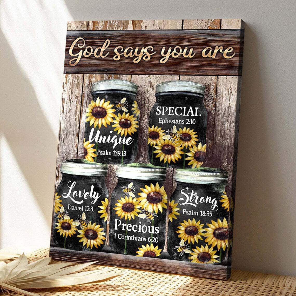 Sunflower Jars God Says You Are Bible Verse Scripture Canvas Print