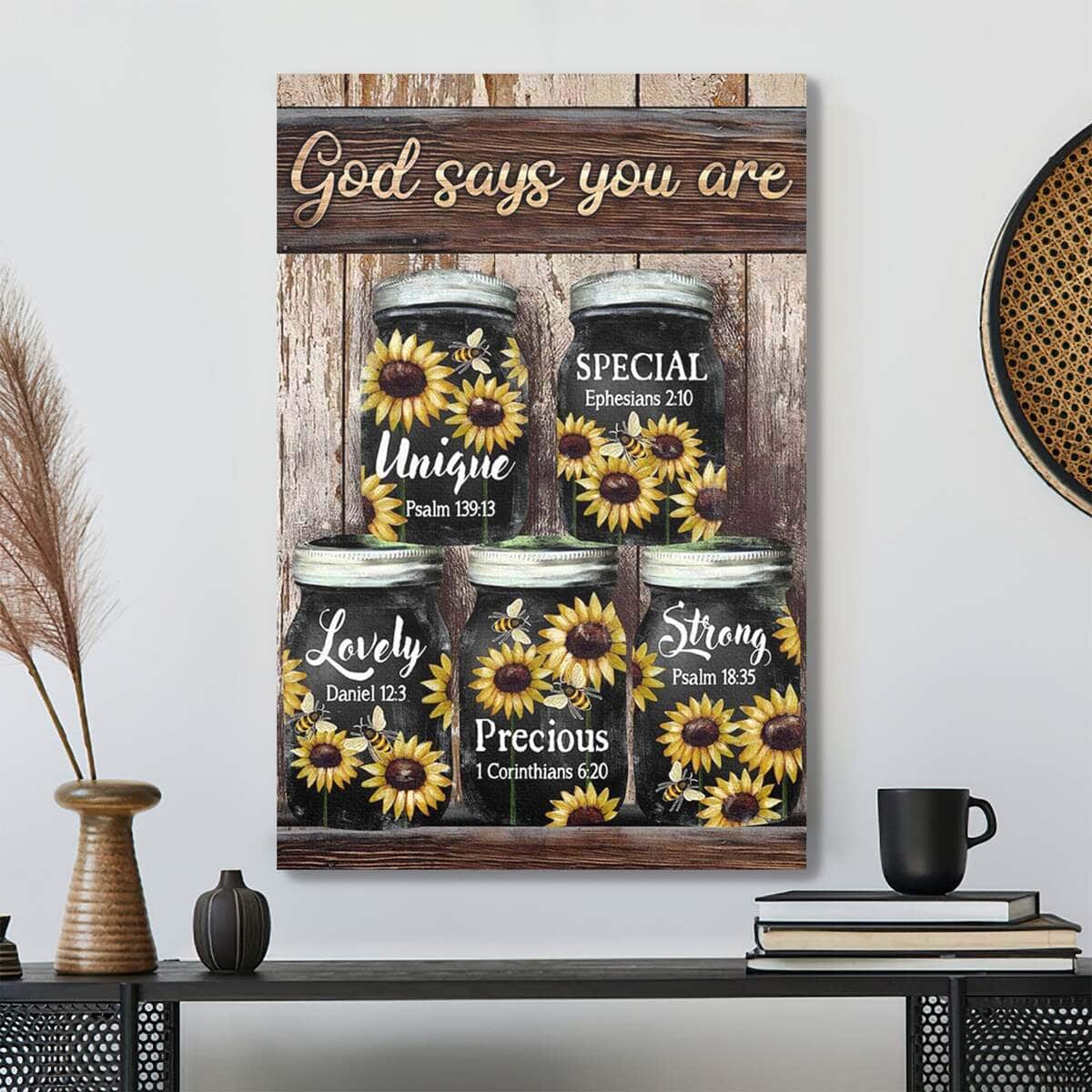 Sunflower Jars God Says You Are Bible Verse Scripture Canvas Print Sunflower Jars God Says You Are Bible Verse Scripture Canvas Print