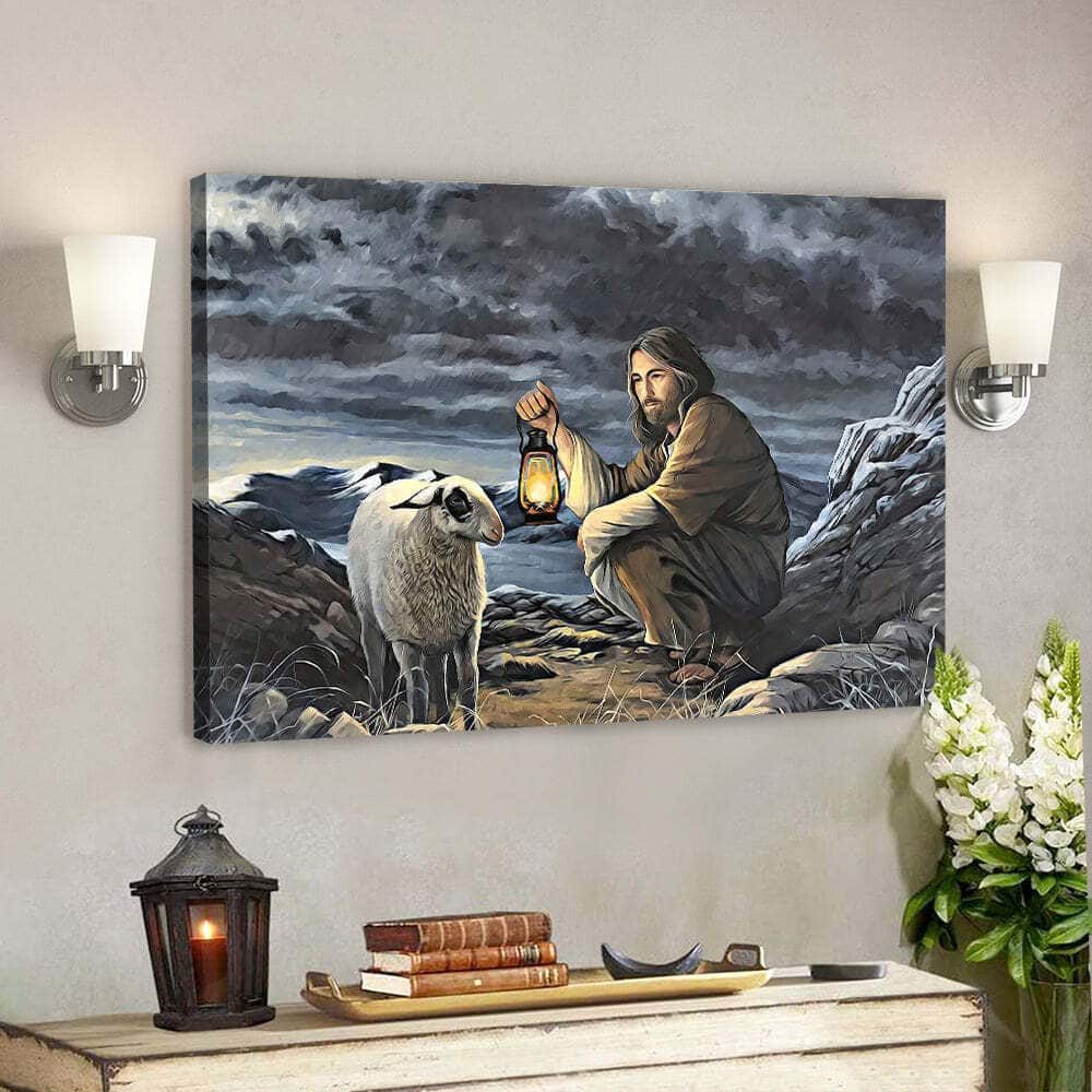 Jesus With Lambs Night Sky Christian Gift Jesus Canvas Wall Art Gift