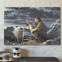 Jesus With Lambs Night Sky Christian Gift Jesus Canvas Wall Art Gift