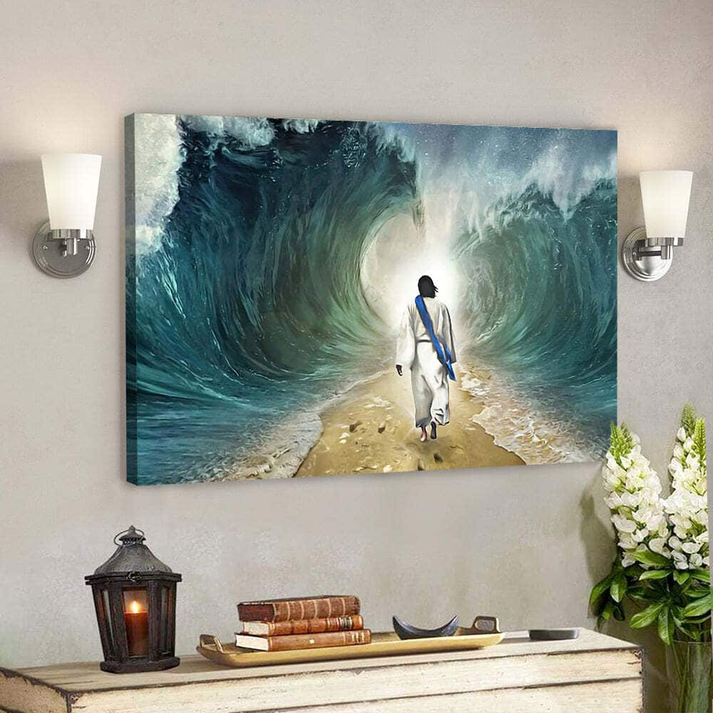 Jesus Walking Through The Water Jesus Christian Gift For Christian Canvas Wall Art