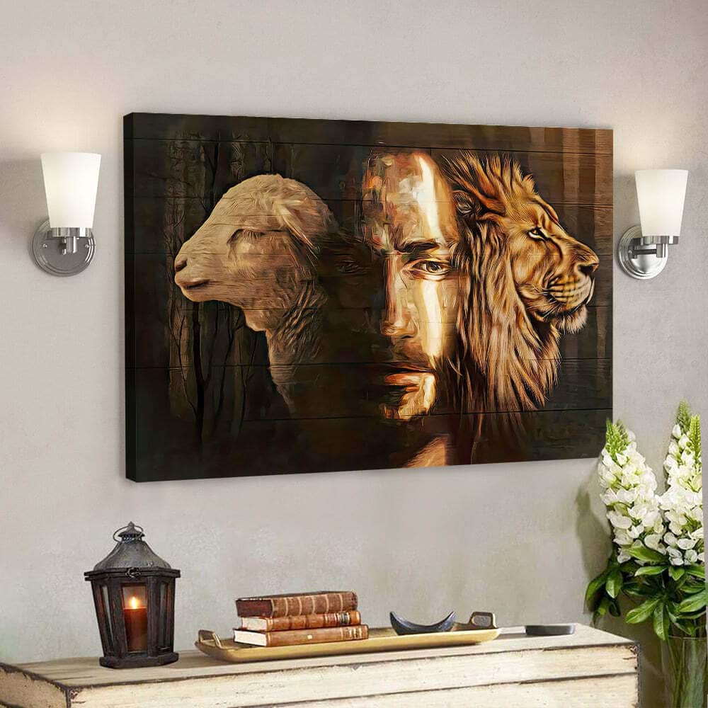Lion Jesus Sheep Christian Gift Jesus Scripture Canvas Wall Art Lion Jesus Sheep Christian Gift Jesus Scripture Canvas Wall Art