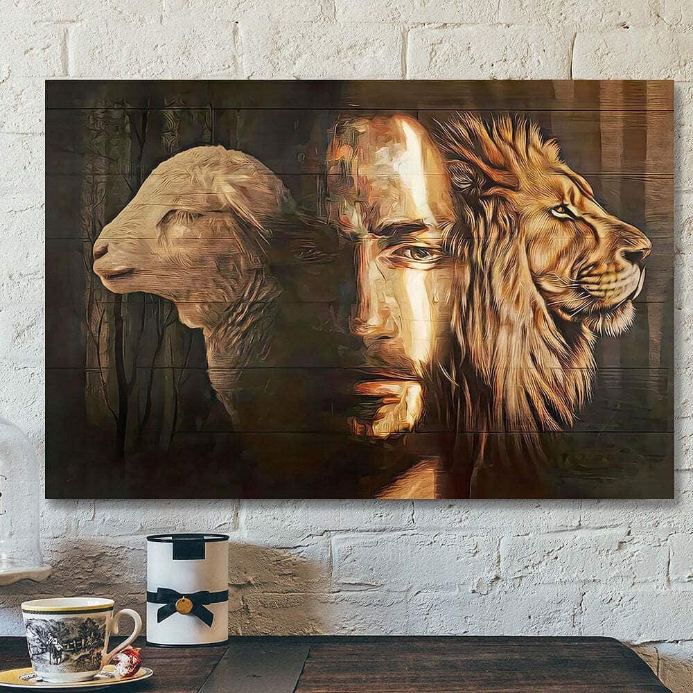 Lion Jesus Sheep Christian Gift Jesus Scripture Canvas Wall Art Lion Jesus Sheep Christian Gift Jesus Scripture Canvas Wall Art