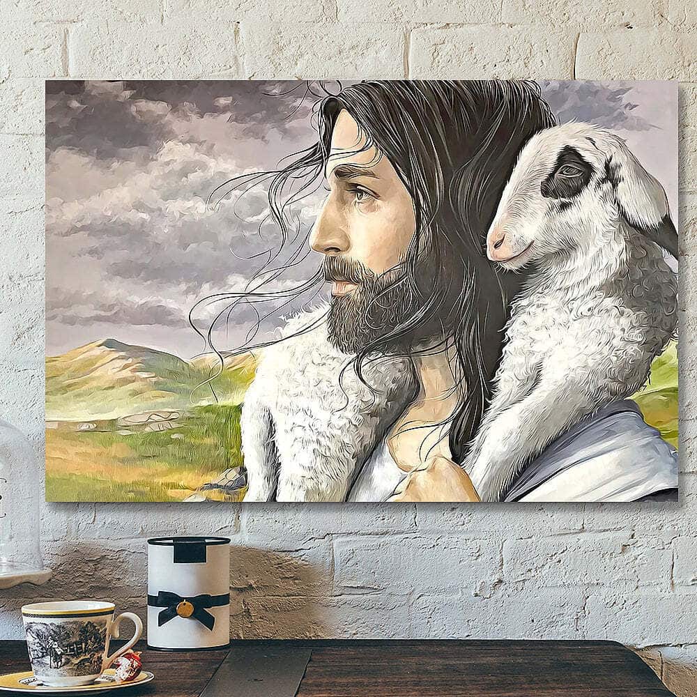 Jesus And Sheep Jesus Christian Gift For Christian Canvas Wall Art Jesus And Sheep Jesus Christian Gift For Christian Canvas Wall Art