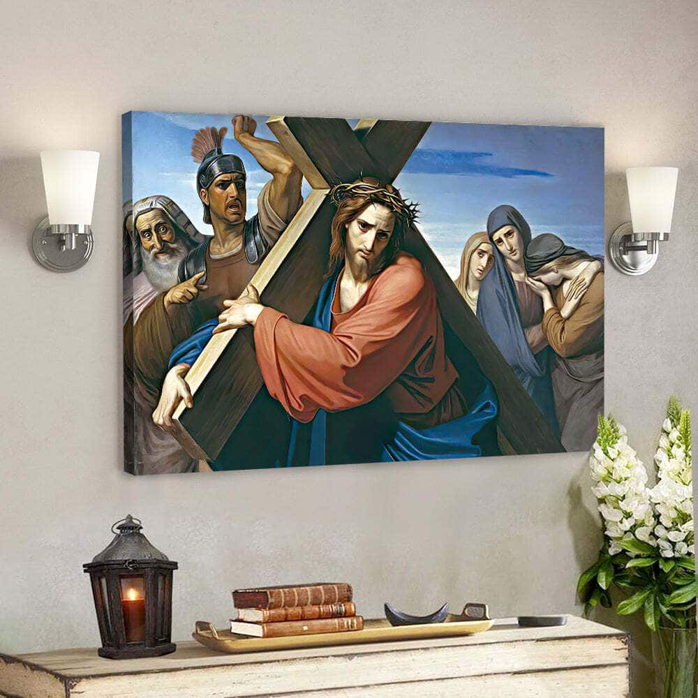 Jesus Carrying His Cross Jesus Christ Faith Gift For Christian Canvas Wall Art Jesus Carrying His Cross Jesus Christ Faith Gift For Christian Canvas Wall Art