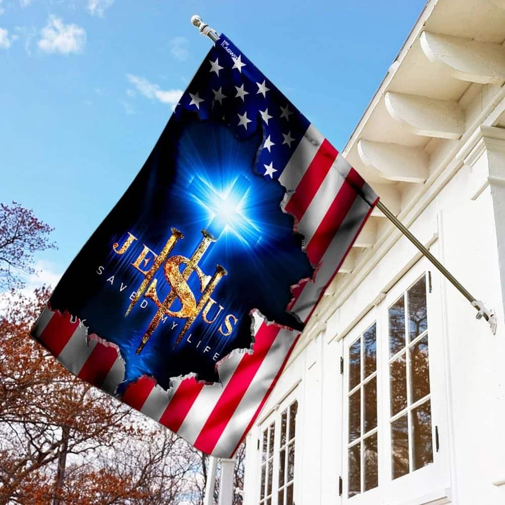 Jesus Saved My Life Religious Christian US Flag Cross Garden Flag