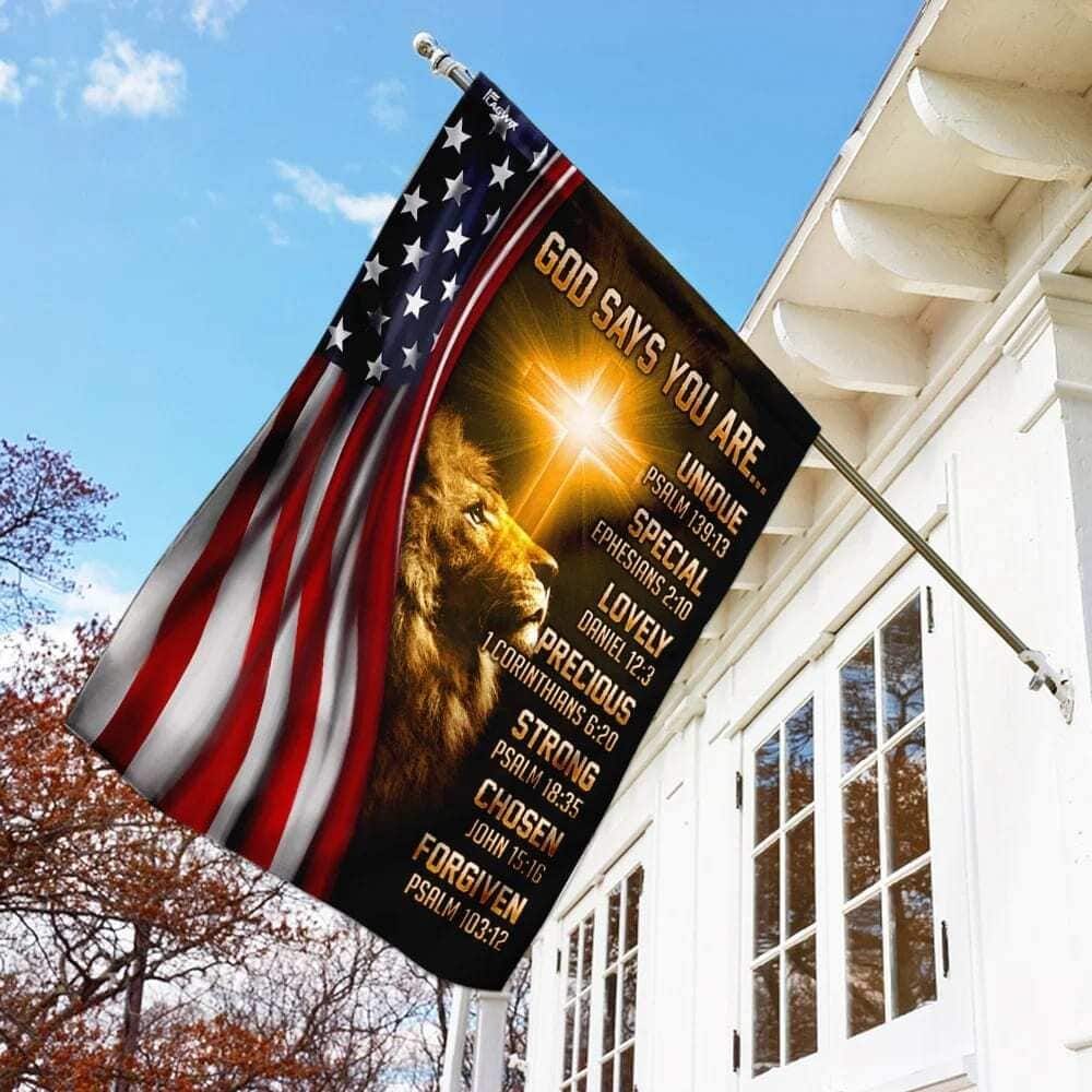 Lion Christian God Says You Are American US Religious Christian Garden Flag