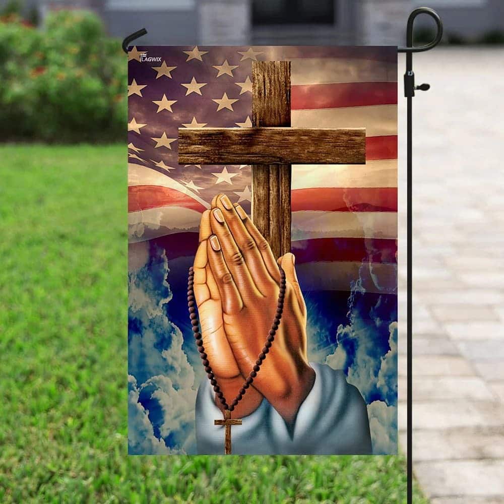 Prayer Hands Religious Christian American Flag Garden Flag